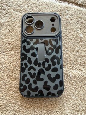 iPhone 17 Black Leopard Print Phone Case with Built-In Kickstand